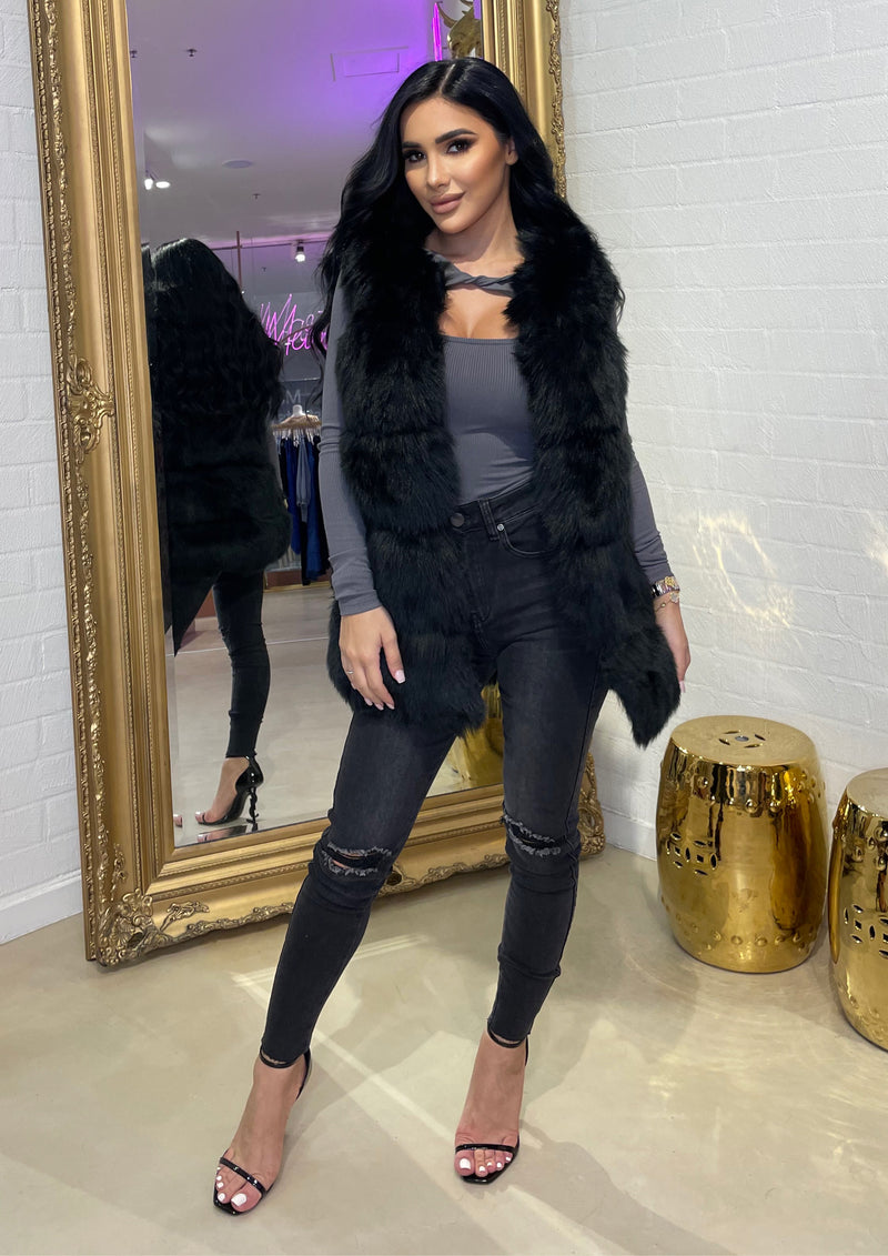 Faux Fur 5 Panel Vest Black PRE ORDER