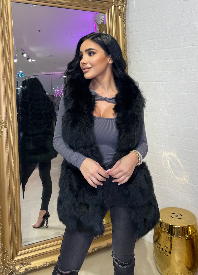 Faux Fur 5 Panel Vest Black PRE ORDER