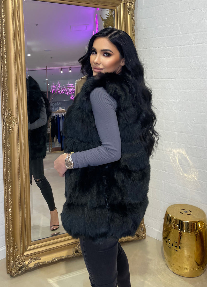 Faux Fur 5 Panel Vest Black PRE ORDER