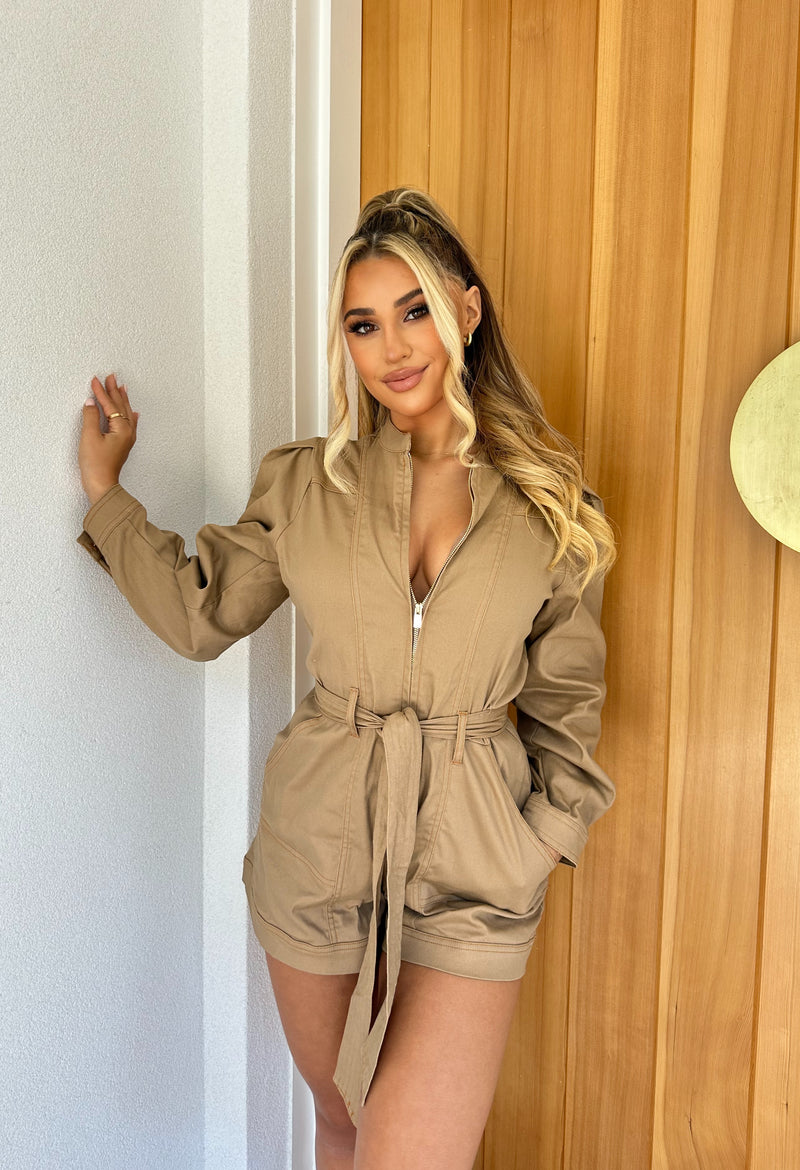 Jacinta L/S Playsuit Tan