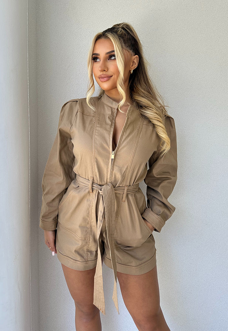 Jacinta L/S Playsuit Tan