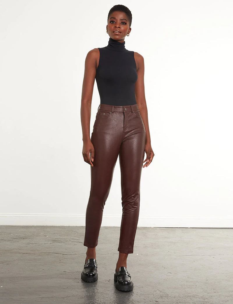 Faux Leather 5 Pocket Pants Chocolate